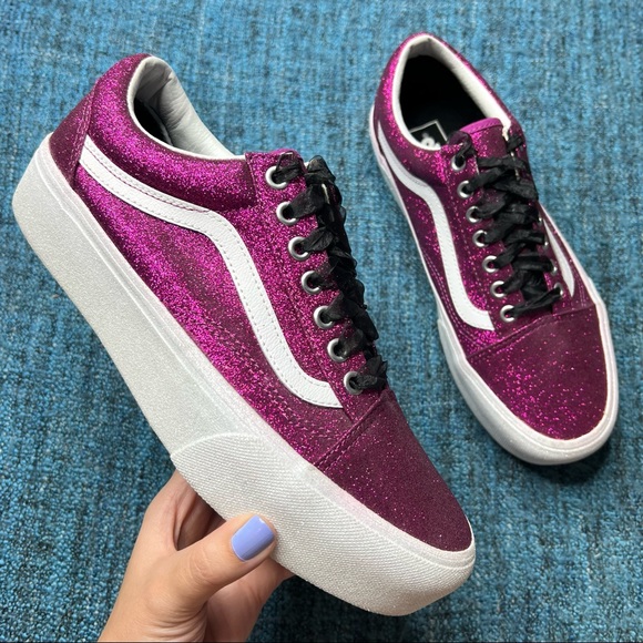 Vans Shoes - Vans Old Skool Platform Glitter Sneakers in Pink White
